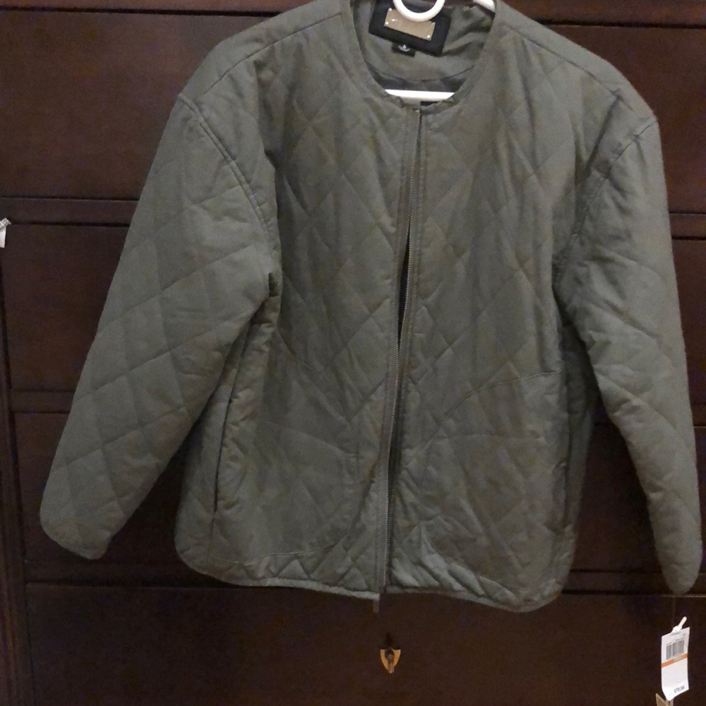 Army green quilted zip front jacket